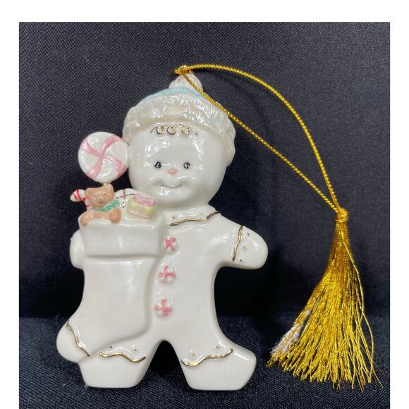 Vintage Lenox Annual Gingerbread Man Christmas Ornament with Stocking, Keepsake - Picture 4 of 4